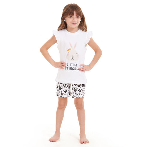 Girls summer pajama set Rabbit t-shirt + off-white shorts
